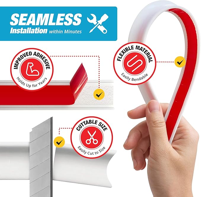 Shower Threshold Water Dam Barrier 67" - White Collapsible Walk in Shower Water Guard - Door Bottom Seal Strip Leak Guard by Hippo Dam