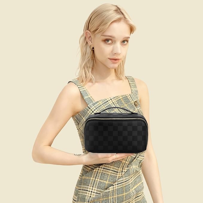 Travel Makeup Bag,Large Capacity Cosmetic Bags for Women,Waterproof Portable Pouch Open Flat Toiletry Bag Pattern Makeup Bag