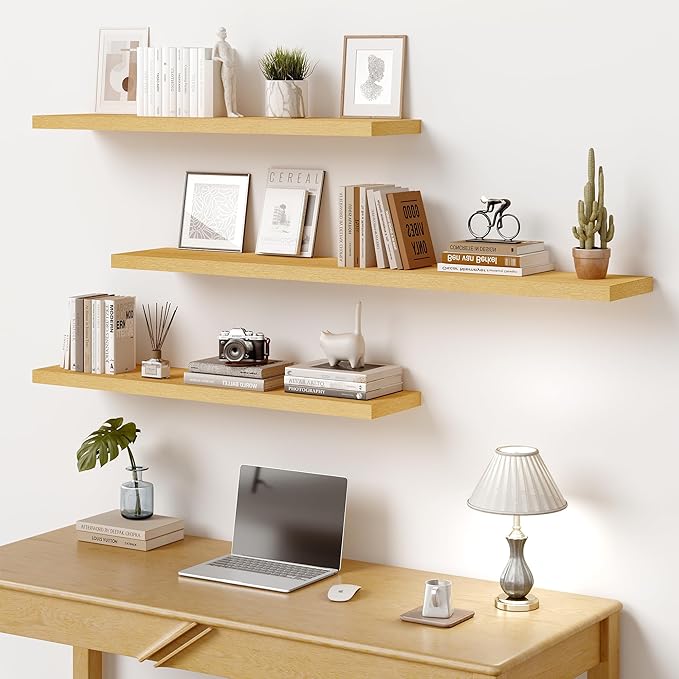 Vivelove 10" Deep Floating Shelves with Invisible Brackets, 47" Wall Shelves for Bathroom Bedroom Kitchen Living Room Laundry Room, Modern Rustic Shelves for Home Decor, 47.2"x10.2"x1.5"Set of 2, Oak