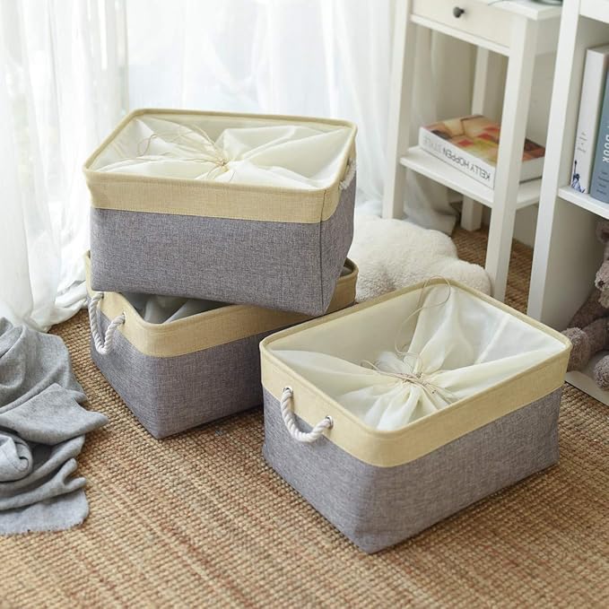 TheWarmHome Storage Baskets for Organizing, Extra Large-3Pack, 17.7L×13.8W×9.8H inch Large Sturdy Storage Bins, Decorative Storage Baskets for Shelves Closet Nursery (Gold&Grey)