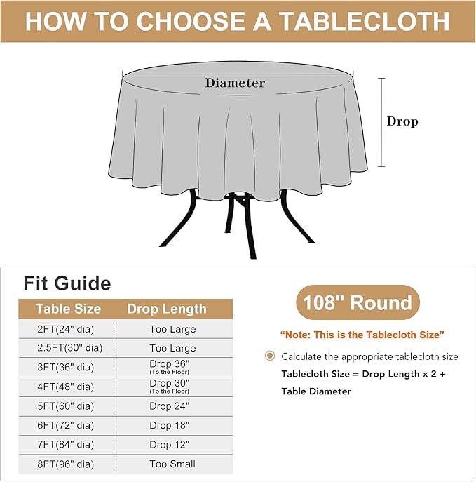 sancua Round Tablecloth 108 Inch Diameter, 6 Pack Burgundy - Circle Polyester Fabric Table Cloth for Chiristmas Party Reception Banquet Birthday, Washable Formal Table Cover (Fit 42-96 Inch Tables)