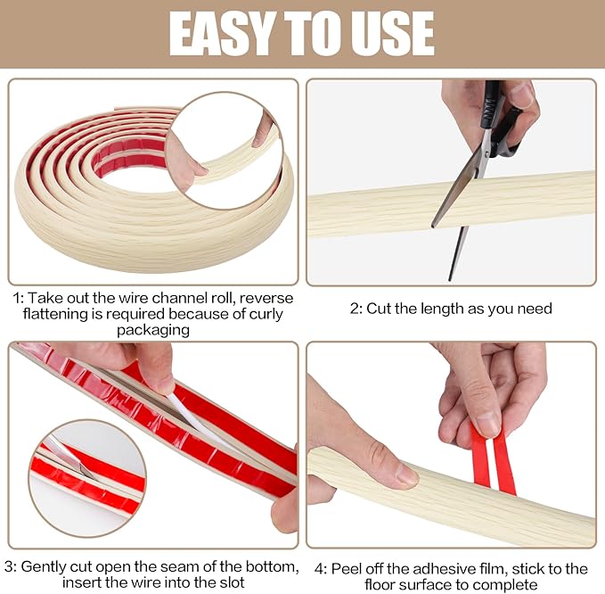 Floor Cord Cover Self Adhesive Cord Hider,3.3FT Cable Management, Extension Strip Protector for Wires, Prevent Cable Trips for Offices, Gyms, Exhibitions Cavity:0.3"(W) x 0.28"(H) Yellow Wood