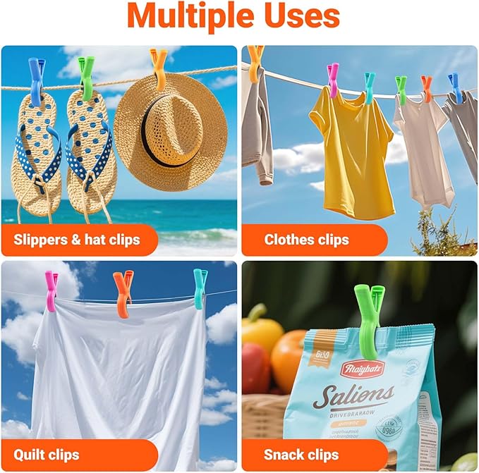 12 Pack Beach Towel Clips for Beach Chairs, Large Towel Clips for Beach Chairs Pool Chairs on Cruise, Windproof Plastic Clothes Pins Heavy Duty Outdoor 6 Colors