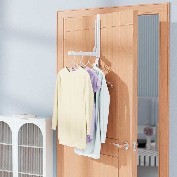 2 Pack Over The Door Hanger Folding Clothes Drying Rack, Folding Hanging Coat Rack for Indoor Laundry Room Compact Small Space Foldable Portable Clothing Hanger Hook Collapsible (White-2(Upgraded))