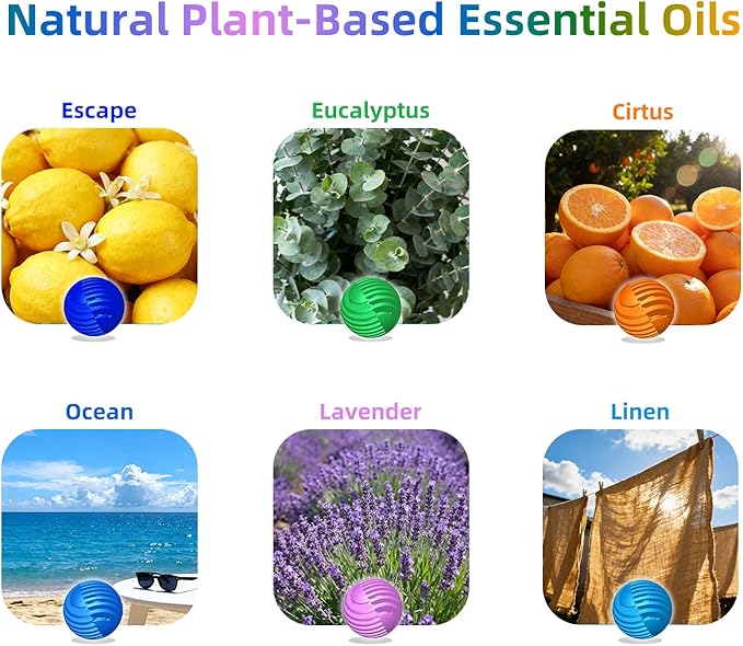 Sneaker Deodorizer Balls Ocean Scent 6 Pack, Odor Eliminator Balls for Closet Car Gym Bag, Long Lasting Small Space Air Freshener With Essential Oil