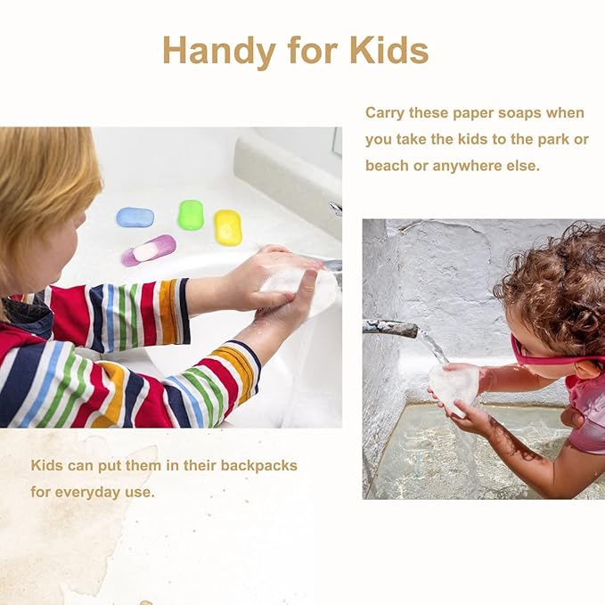 Soap Paper Sheets, 400 Sheets Mini Portable Disposable Travel Soap Boxes Hand Washing Cleaning Paper Slices Strips for School On-the-go Camping Hiking Outdoor Foot and Hand Care