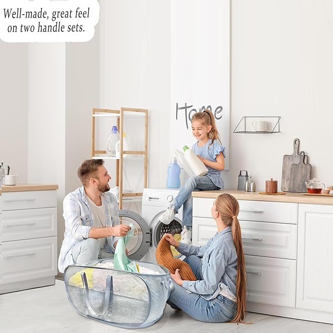 Upgraded 100L Extra Large Mesh Pop Up Laundry Hamper, Dirty Clothes Hamper with Reinforced Handles, Pop-up Hampers for Laundry Travel. Dorm or Home Portable Laundry Basket. Grey