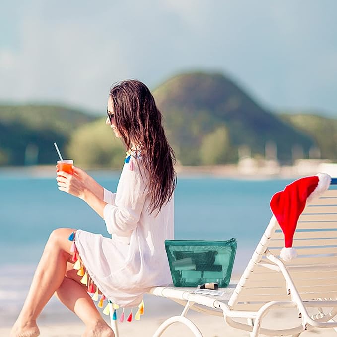 Aosbos 3-Pack Mesh Cosmetic Bag Set - Travel/On-The-Go Makeup Storage, Zipper Closure Small Pouch