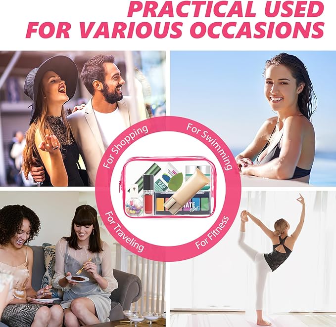 AURUZA Clear Makeup Bag,Portable Travel Toiletry Bags with Zipper, TSA Approved Clear Organizer Bags, PVC Cosmetic Pouch for Airport Airline Compliant