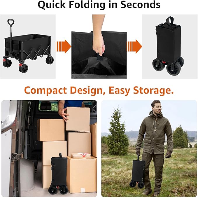 Folding Wagon Cart with Wheels Foldable - Collapsible Wagons Carts Heavy Duty, Fold Up Portable Utility Wagon for Grocery Beach Fishing Camping Shopping, Carrito para Cargar Cosas Con Ruedas(180L)