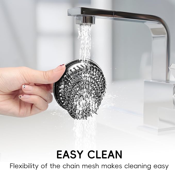 1 Set Kitchen Sink Strainer (Black): with Adapter, Flexible Insert Chain Mesh Screen. 304 Stainless Steel, Clog-Free Catcher for Universal Sizes (Garbage Disposal)