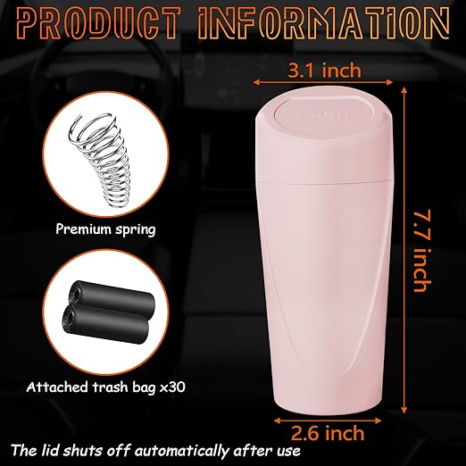 Car Trash Can with Lid, Leakproof Garbage Can with 40 Attached Trash Bags, Mini Essential Car Accessories for Interior for Car,SUV, Home, Office (Sakura Pink)