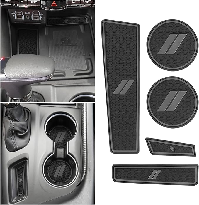 Cup Holder Inserts for Dodge Durango Accessories 2021 2022 2023 2024 2025 2026 Center Console Mat Custom Fit Silicone Cup Liners Pads Interior Decoration (5pcs/Set, Gray)