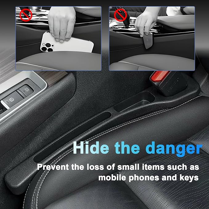 Hekmaden 4-Pack No-Drop Seat Guard - Universal Car Seat Gap Filler Blocker | Never Lose Phone, Keys, or Credit Cards Again Between Seat & Console (4)