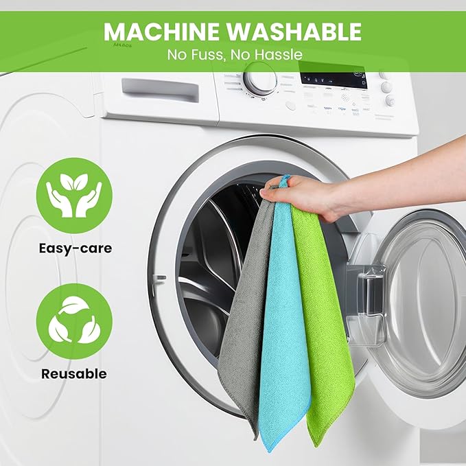 12 Pack Microfiber Cleaning Cloth, 3 Assorted Colors Cleaning Rags for Housekeeping, Colorful Reusable Microfiber Towels for Car, Kitchen, Bathroom and Household Cleaning Supplies, 11.8"X11.8"