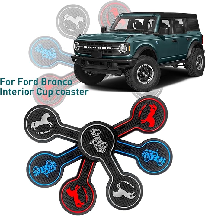 Car Cup Holder Coaster Compatible with Ford Bronco Offroad 2021-2025, Silicone Car Decorative Water Coaser, Bronco Car Accessories (Blue)