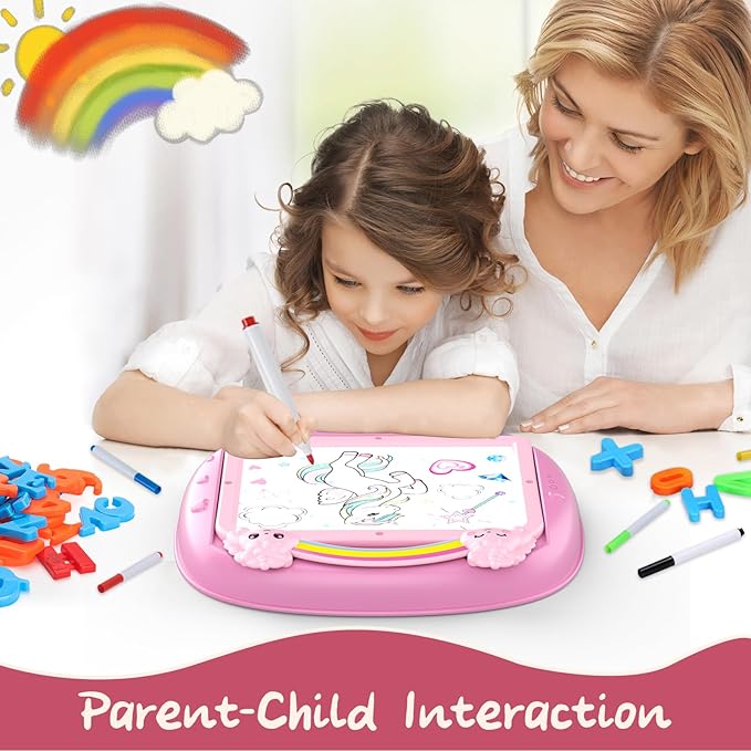 Unicorn Gift for 1-2 Years Old Girl, Magnetic Drawing Board with Magnetic Letters and Numbers, Portable Toddler Educational Toy, Birthday for 1-2 Years Old Girl (Pink)