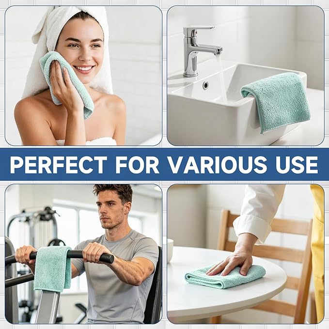 TEAWOO Coral Velvet Grayish Blue Washcloths 12 Pack, Highly Absorbent and Soft Grayish Blue Face Towels, Multi-Purpose Washcloths and Hand Towels for Bathroom, Hotel, Spa and Gym, 12 x 12 inches
