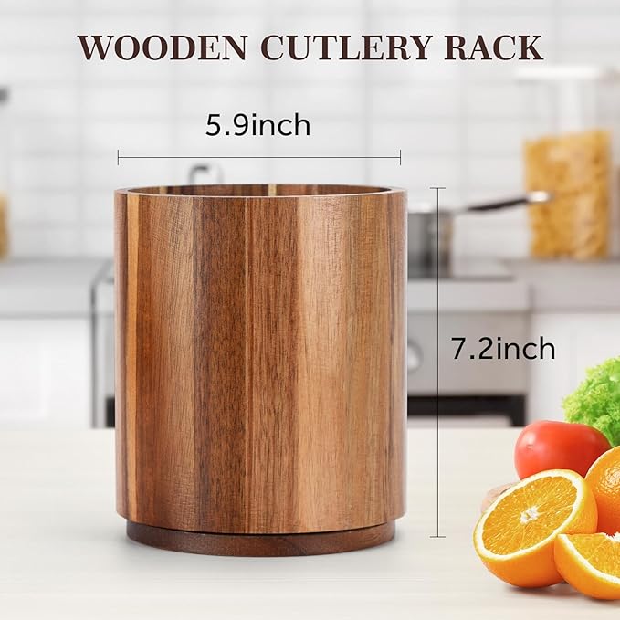 Wooden Utensil Holder,360°Countertop Rotating Extra Large Cooking Utensil Holder 7.6" Kitchen Holder,Kitchen Utensil Organizer for Countertop Farmhouse Decor
