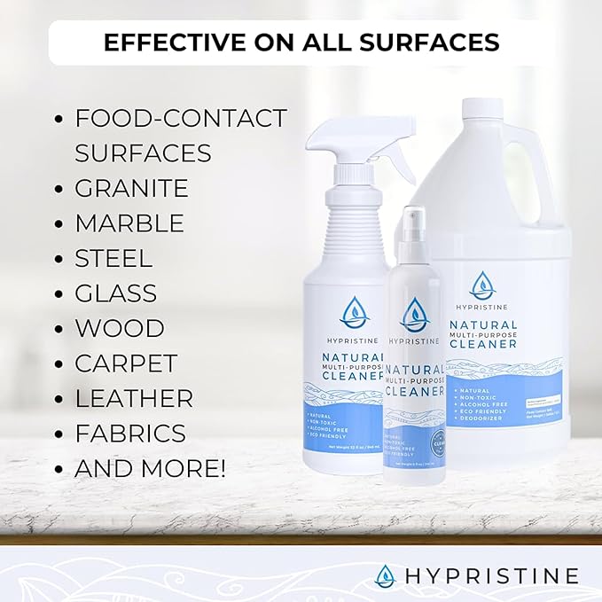 HYPRISTINE PURE Hypochlorous Acid Spray, Multi-Purpose Cleaner, Superior Shelf Life, 0% Bleach, 0% Alcohol, Food Contact Safe, Eliminate Non-Living Allergens, Remove Pet Odor, Clean Any Surface