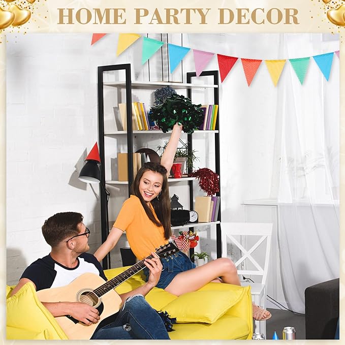 Boao 48 Pieces 36 Feet 4.9x6.7 Inch Colorful Pennant Flags Banner Imitated Burlap Bunting Banner Triangle Flag Garland for Classroom Birthday Carnival Wedding Party and Festival Decor(Rainbow Color)