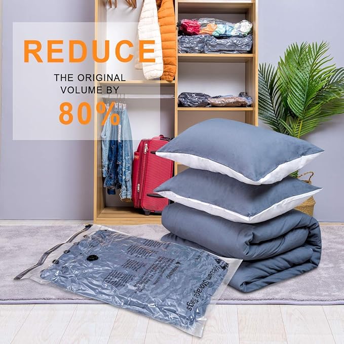10 Pack Vacuum Storage Bags (5 x Large, 5 x Medium), Space Saver Sealer Compression Bags with Travel Hand Pump for Blankets, Comforters, Pillows, Clothes Storage