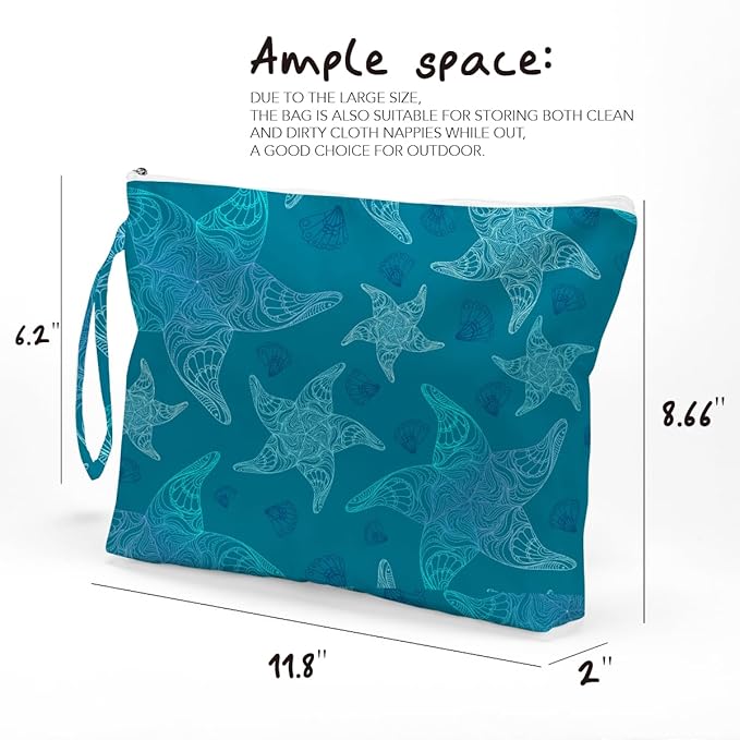 Fokongna Wet Bag, Small Portable Waterproof Multi-Functional Organizer for Women, Ideal for Daily, Beach & Travel,Turquoise Ombre Starfish Pattern