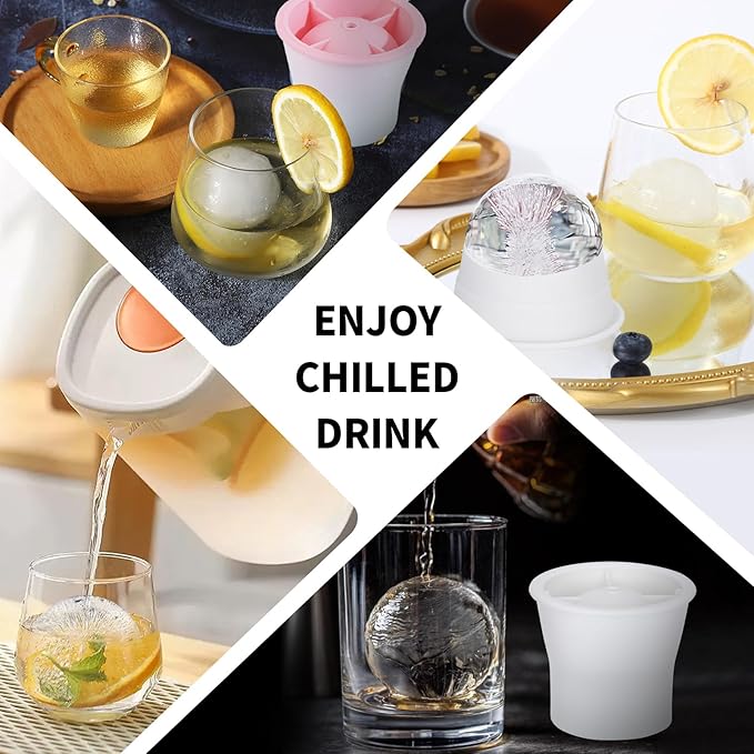 (Upgrade) Ice Molds 6 PCS, Silicone Sphere Ice Mold Maker, Stackable Easy Release Circle Ice Cube Mold with Lids, Spherical Ice Makers with Lids for Whiskey, Cocktails, Bourbon, and Drinks