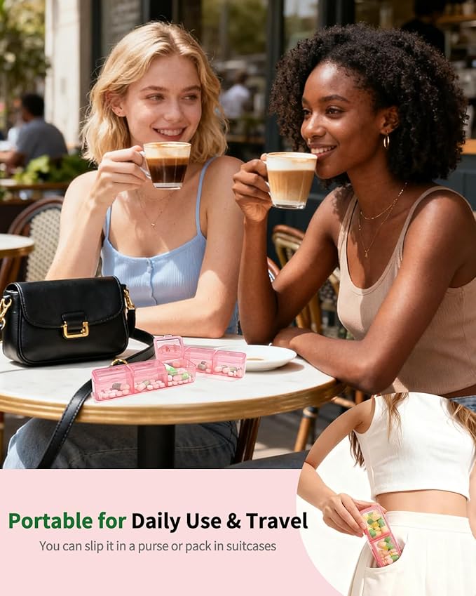 Pill Organizer 3X a Day, Large Weekly Pill Box 7 Day 3 Times a Day, Portable Travel Daily Pill Case Container for Medicine, Vitamin, Fish Oil and Supplement Storage Cute Pink