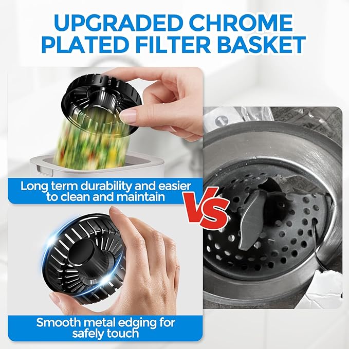 zaa Kitchen Sink Drain Strainer - Kitchen Sink Stopper, 304 Stainless Steel Sink Drain Stopper, Sink Protector for Kitchen with Anti-Clog Filter, Fit US Standard 3-1/2'' Sink Drain Hole, Black