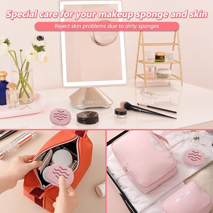 2-Pack Sponge Holder Silicone Makeup Sponge Travel Case Makeup Beauty Sponge Holder - Travel Storage Case for Beauty Blenders, Portable Organizer(Rose+Pink)