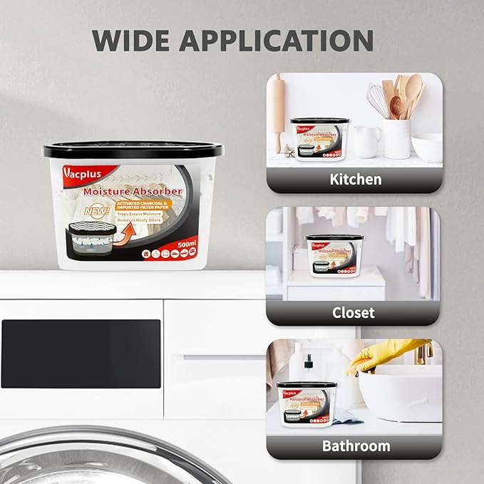 Vacplus Moisture Absorbers 6 Pack, Portable Humidity Absorber Boxes for Your Bathroom, Closet & Car, Dehumidifier with Activated Carbon, 10.5 Oz