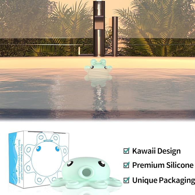 Bathtub Overflow Drain Cover - Silicone Bath Tub Drain Cover, Octopus Tub Overflow Drain Stopper with Suction Cups, Adds Inches of Water for Deeper Bath, Bathroom Spa Relaxing Accessory, Aqua Green