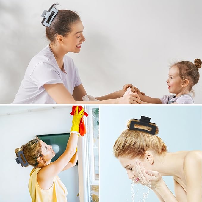 4 Inch Big Hair Claw Clips 6 Pcs Large Claw for Thick Hair Square Hair Clips for Women Rectangle Hair Clips Nonslip Acrylic Banana Jaw Clips Hair Accessories for Girls (Grey)