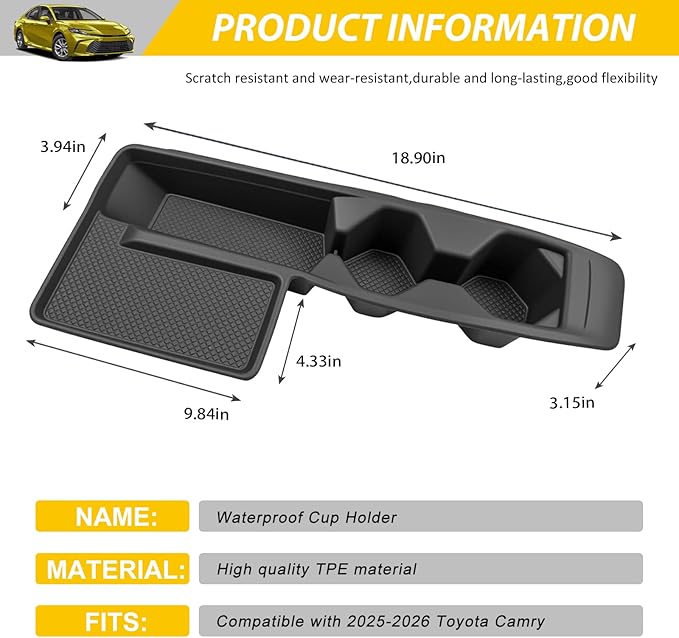 Cup Holder for 2025 2026 Toyota Camry Center Console Cup Holder Insert with Wireless Charging Mat Cupholder Organizer Coaster Liner for 25 26 Camry Interior Accessories Black