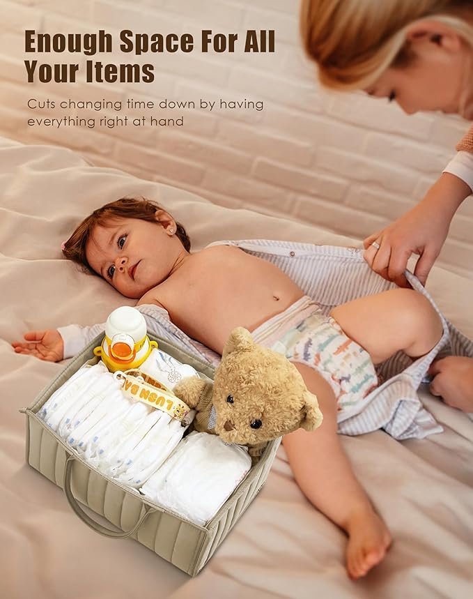 SWEET DOLPHIN 2-Pack Baby Diaper Caddy Organizers, Stylish Storage Baskets for Newborn Essentials, Diaper Station & Car Travel, Value Bundle for Baby Shower Gifts & Registry Must-Haves - Light Brown