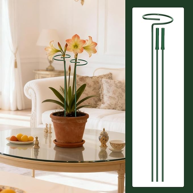 4.5mm Adjustable Length Plant Stake, Assembled (12 or 24 or 36 inch) Outdoor and Indoor Plant Support Poles for Flowers Marigolds Tomatoes Lilies Peonies Roses Daffodils Flower Clips (8 Set,32 Pcs)
