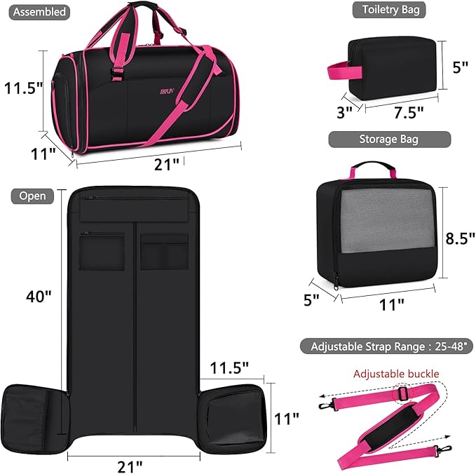 Convertible Garment Duffel Bags for Travel, 4-in-1 Carry on Duffle Bag for Women with Backpack Straps & Waterproof Shoe Pocket, Hanging Suit Dress Weekender Bag for Business, Wedding, 3pcs
