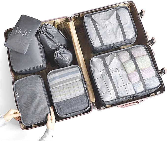 LANSKLBD 8 Set Packing Cubes for Suitcases Travel Luggage Packing Organizers,Travel Essentials Accessories Luggage Organizer with Shoe Bag Toiletry/Laundry Bag(Grey)