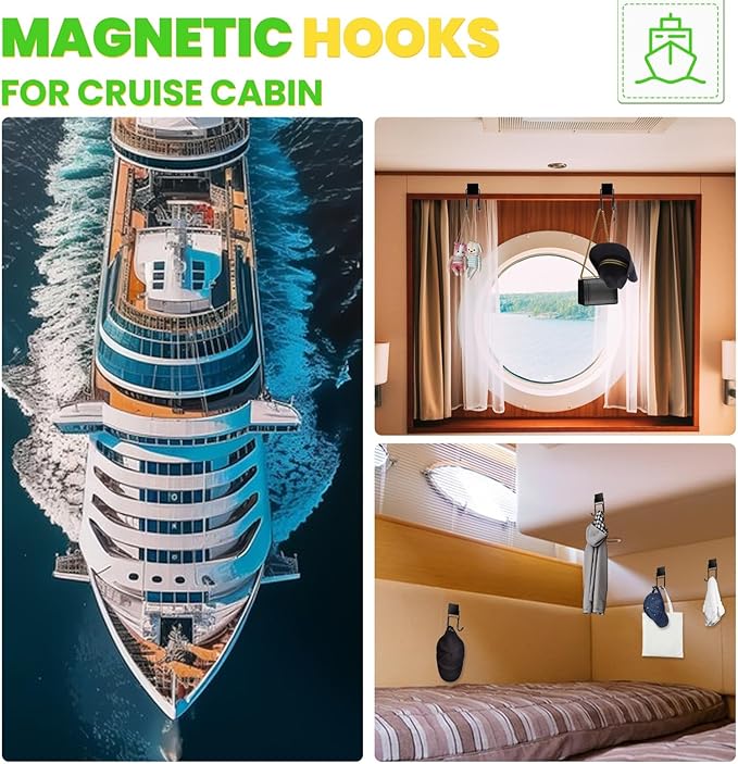MIKEDE Magnetic Hooks 6 Pcs 50lbs+ Magnet Hook 2026 Cruise Essentials Heavy Duty Double Hook for Refrigerator Grill Toolbox Outdoor, Magnetic Hanger for Cruise Ships-Black