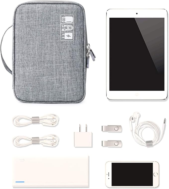 Lanola Travel Cable Organizer Bag, Electronic Accessories Case Portable Double Layer Cable Storage Bag for Cord, Phone, Charger, Flash Drive, Phone, SD Card, Personal Items - (Grey)