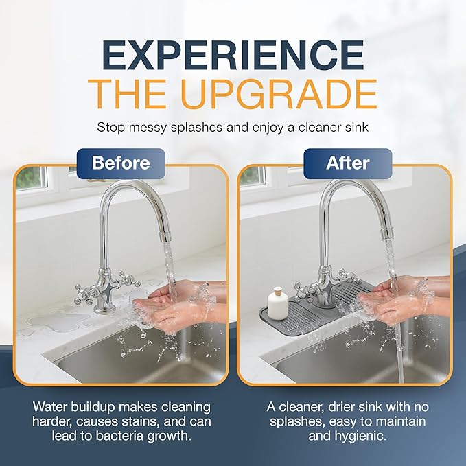 14.6” Silicone Faucet Mat For Kitchen Sink, Kitchen Sink Splash Guard Behind Faucet, Kitchen Faucet Mat For Kitchen Sink, Kitchen Sink Faucet Mat Splash Guard and Sink Water Splash Guard (Gray)