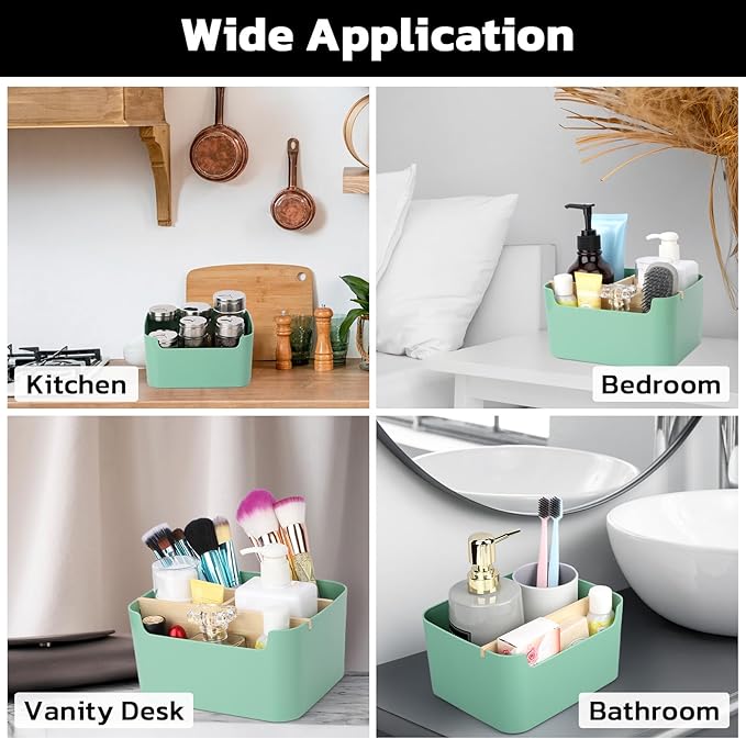 Segarty Green Remote Control Holder, Detachable Divided Bamboo Desk Organizer Caddy, Desktop Storage Box Pencil Pen Holder for Office Supplies Bedside Table Organizers