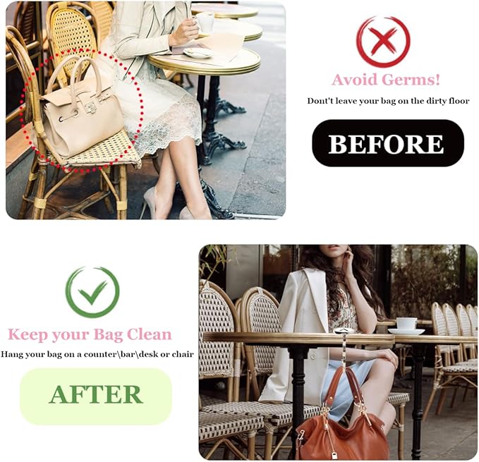 XSUIOY 3Pcs Personalized Initial Foldable Purse Hook for Table,Crushed Flower Letters Folding Purse Hanger,Purse Holder Handbag Hanger Collection Desk Table Bag Hooks Gifts for Women Bag(Black-T)