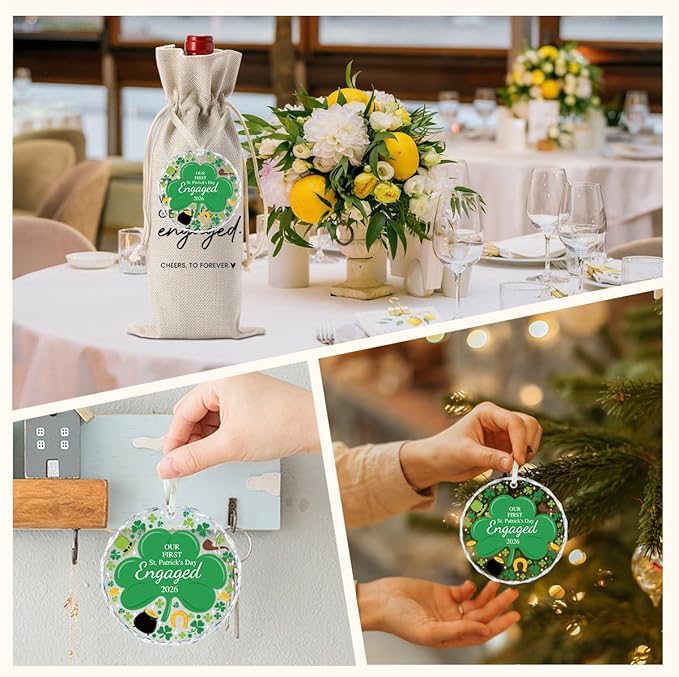 Engaged Gifts Engagement Gifts for Couples Her, Engagement Party Decorations for Women Couple Bride Our St. Patrick's Day Engaged Wine Bag Acrylic Ornament 2026