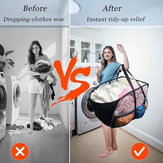 100L Extra Large Mesh Pop Up Hamper with Handles and bag, Upgraded Cationic XL Collapsible Laundry Baskets, Portable Stair Basket, Dirty Clothes Hamper for Cruise Travel Bedroom. Black