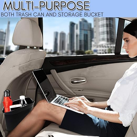 ZONETECH Portable Hanging Mini Car Garbage Can – Classic Black Trash Container - Premium Quality Automotive Universal Compact Traveling Wastebasket for Vehicle,Office, Home (1-Pack)