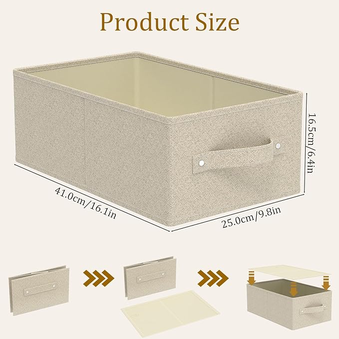 Collapsible Organizer Boxes, Fabric Storage Bins, Cube Baskets for Organizing Home, Office and Closet, Grey and Beige, 2 Pack, 16.1x9.8x6.4in