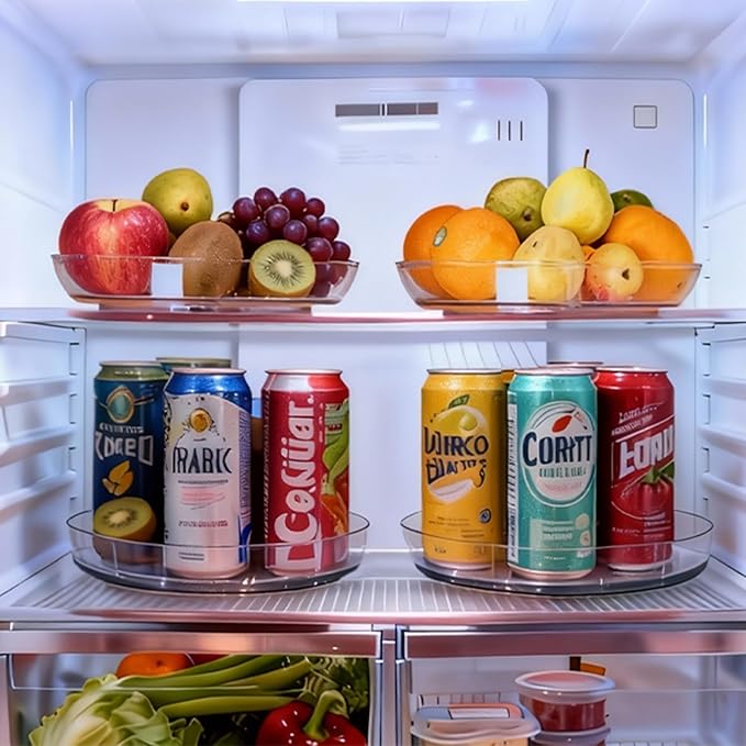 Lazy Susan Turntable for Spice Organization | Clear BPA-Free Plastic Rotating Organizer for Kitchen Cabinet, Pantry, Countertop, Fridge | 360-Degree Rotating Base (10 inch - 2 Pack)