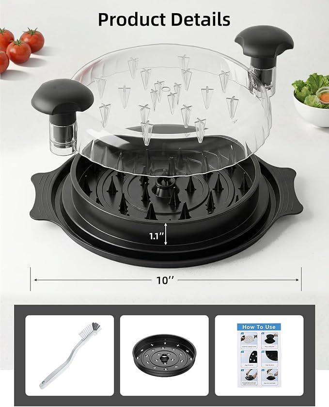 10" Chicken Shredder with Tray, Large Meat Shredder Tool Twist with Brush,BPA Free Meat Grinder, Visible Chicken Shredder Machine, Strong Anti-Slip Strip, Suitable for Pork, Beef, Chicken (Black)